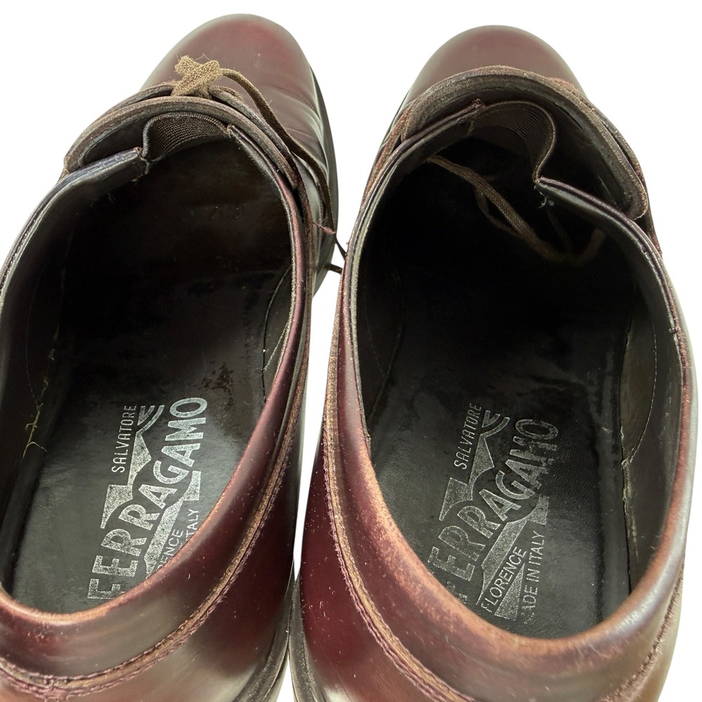 Salvatore Ferragamo Burgundy Leather Oxford Dress Shoes Men Size 8 2E WIDE Italy - Picture 8 of 14